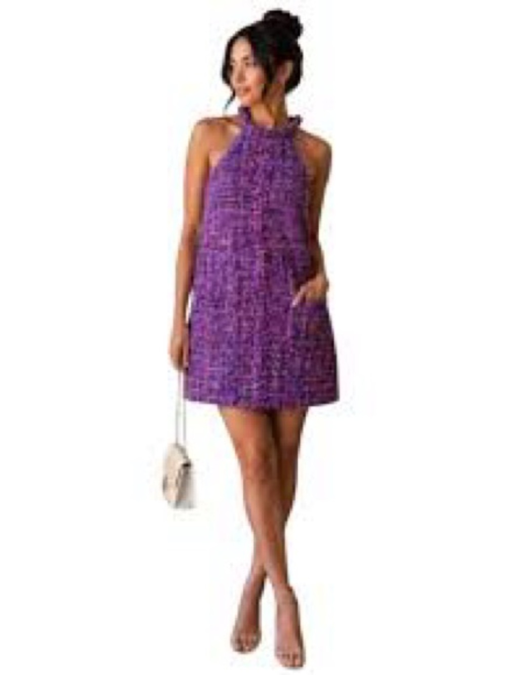 🟣 NWT ZARA WOMAN SHORT TEXTURED HALTER PINAFORE DRESS FRAYED🟪